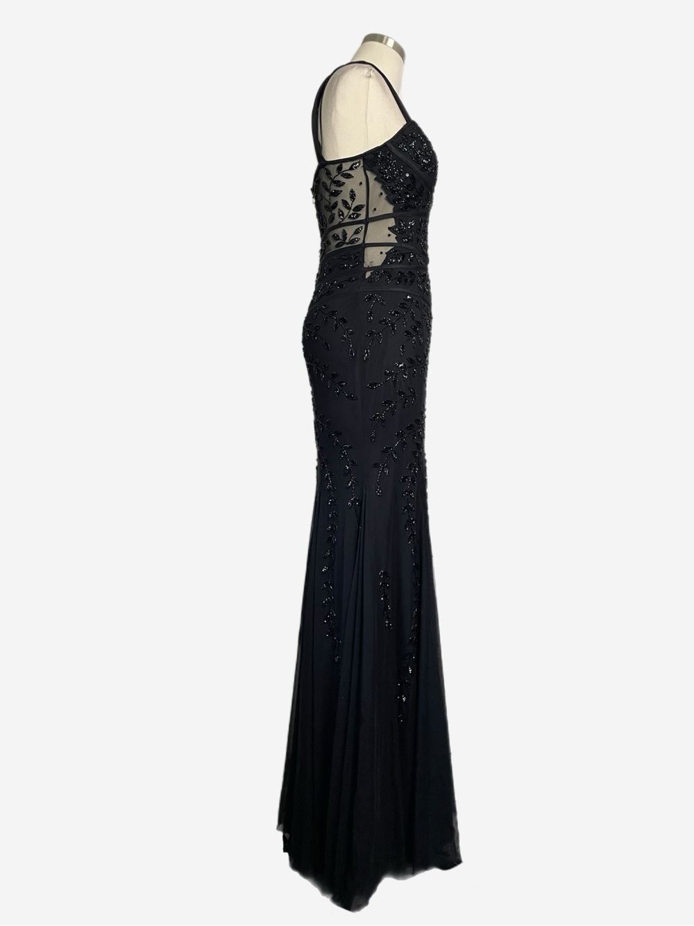 Cache black floral beaded sheer mesh paneled mermaid ball gown dark fairy XS - Picture 8 of 14